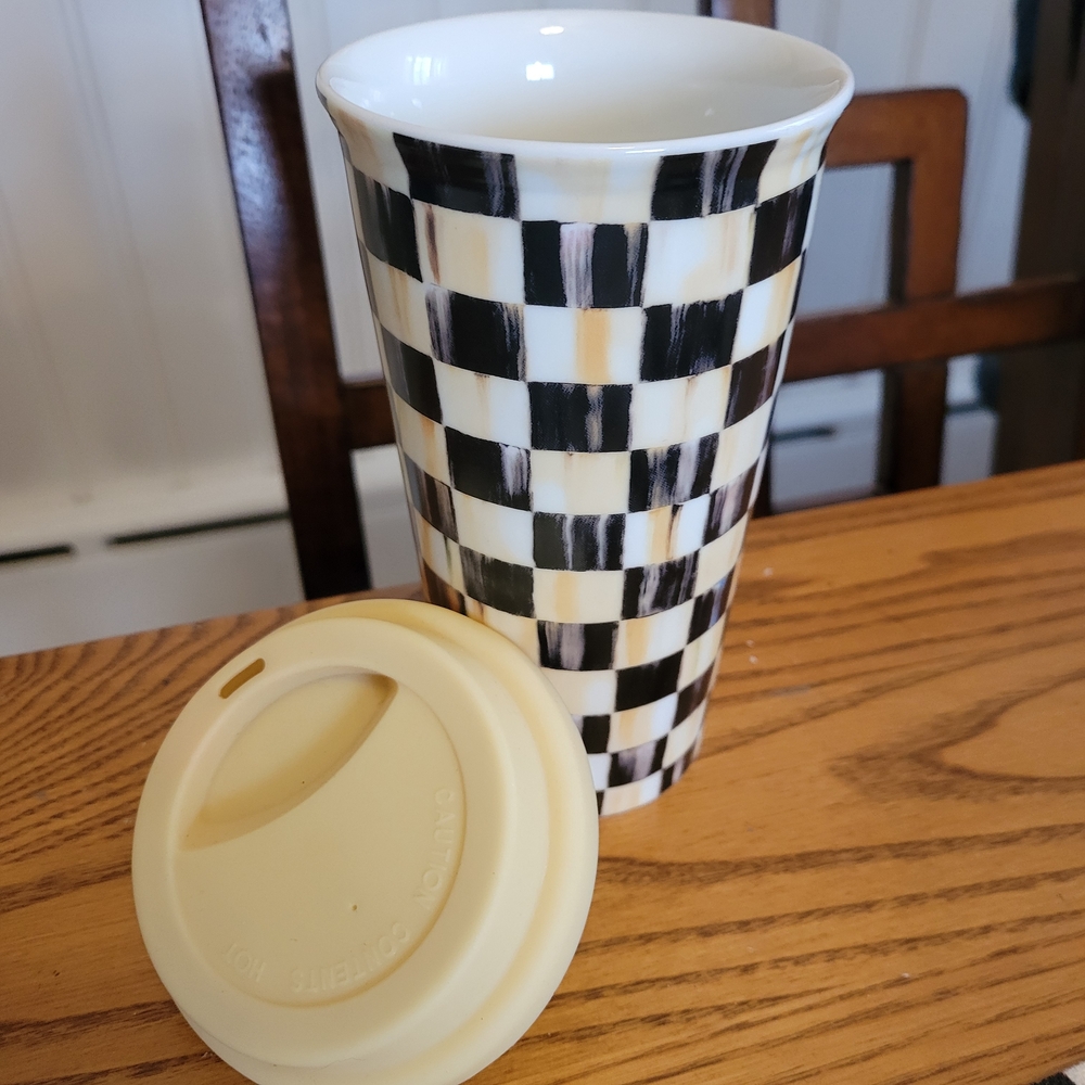Mackenzie-Childs Checkered Travel Tumbler with Cream Lid - Picture 5 of 5